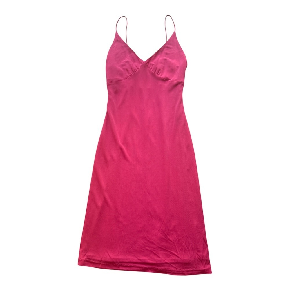 Maria Bianca Nero Pink Slip Dress Midi Spaghetti Strap V-Neck Small Fuchsia